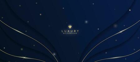 Dark blue luxury background with elements of golden curves and shiny lights. vector