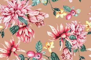 Seamless pattern of flowers painted in watercolor.Flora background.For fabric and wallpaper, vintage style.Hand drawn botanical floral colorful pattern.Lily and chrysanthemum background. vector