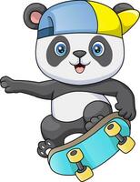 linda pequeño panda dibujos animados jugando patineta vector