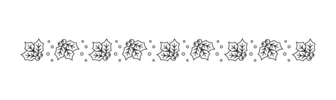 Christmas themed decorative border and text divider, Mistletoe Pattern Outline Doodle. Vector Illustration.