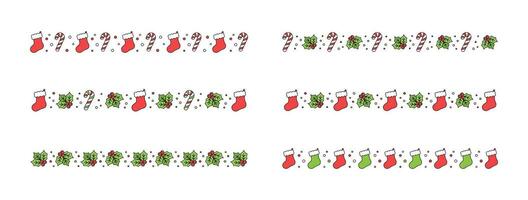 Navidad temática decorativo frontera y texto divisor colocar, Navidad media, caramelo caña y muérdago modelo. vector ilustración.