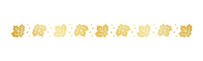 Gold Christmas themed decorative border and text divider, Mistletoe Pattern Silhouette. Vector Illustration.