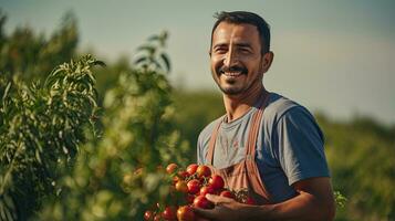 retrato granjero cosecha Tomates ai generativo foto