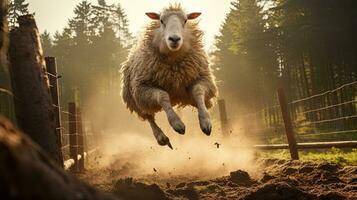 Portrait woolly sheep in the farm AI Generative photo