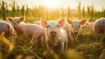 Portrait pig in the farm with light exposure AI Generative photo