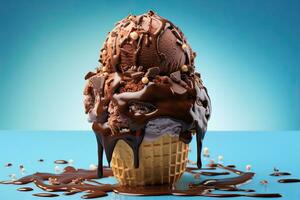 Delicious Chocolate ice cream with topping AI Generative photo