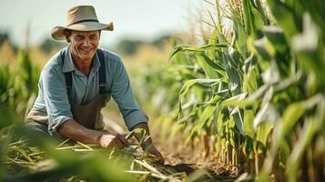 Portrait farmer picking vegetables AI Generative photo