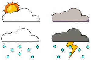 Set of cartoon cloud illustrations with various types of weather vector