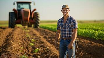 Portrait farmer with tractor AI Generative photo