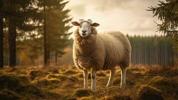 Portrait woolly sheep in the farm AI Generative photo