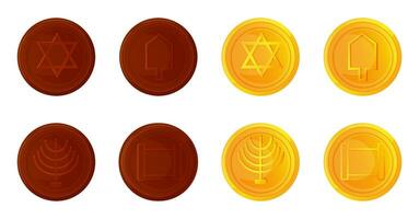 Golden and chocolate coins with Hanukkah element decoration vector