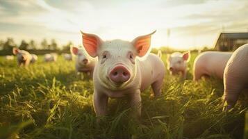 Portrait pig in the farm with light exposure AI Generative photo