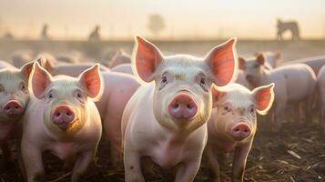 Portrait pig in the farm with light exposure AI Generative photo