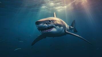 Portrait white shark appearing in the sea AI Generative photo