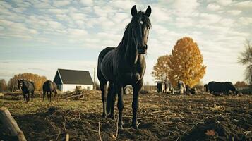 Portrait horse in the farm with light exposure AI Generative photo