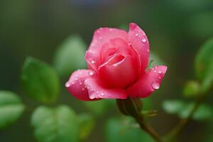 Closeup shot of a beautiful pink japanese rose, ai generative photo