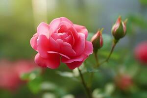 Closeup shot of a beautiful pink japanese rose, ai generative photo