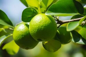 Lime fruit on tree with selective focus, ai generative photo