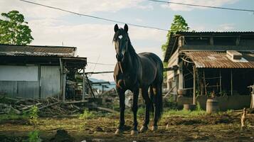 retrato caballo en el granja con ligero exposición ai generativo foto