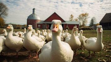 Portrait goose in the farm with light exposure AI Generative photo