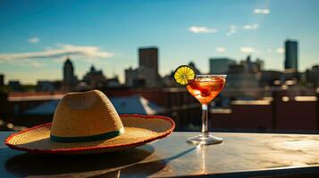 Fresh cocktail with sombrero on the table AI Generative photo