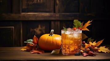 retrato un vaso cóctel con calabaza en el mesa ai generativo foto