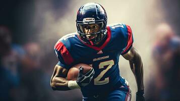 Portrait American Football player holding the ball AI Generative photo