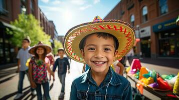 Portrait kids wearing sombrero smiling AI Generative photo