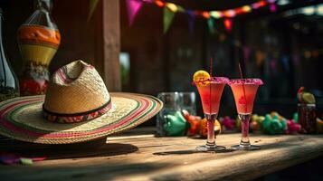 Fresco cóctel con sombrero en el mesa ai generativo foto