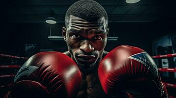 retrato de un profesional Boxer en un luchando actitud ai generativo foto