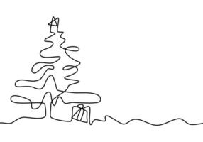 The christmas tree icon is hand drawn in continuous lines. Christmas concept background with copy space. abstract linear vector illustration