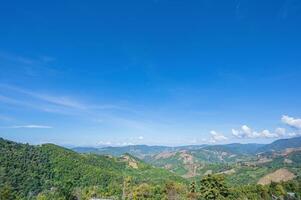 Beautiful mountain view and blue sky at nan province.Nan is a rural province in northern Thailand bordering Laos photo