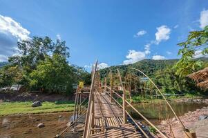 Landscape view of mountains and river of Boklua Village At nan Thailand.Boklua is ancient salt well in thailand .Thailand destination travel photo