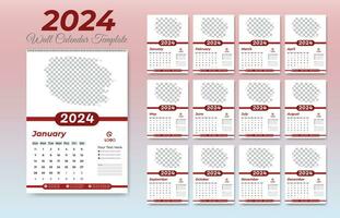 2024 New Year Wall Calendar Template vector