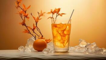 Caras Ionut Styled Vietnamese Liquid in Light Orange with Icepunk Leaves  AI generated photo