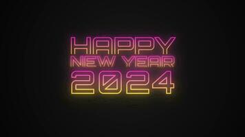 animated happy new year 2024 text in neon style orange. Happy New Year 2024 animation in orange with neon style video