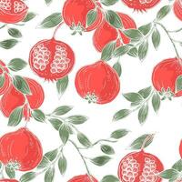 Hand Drawn Pomegranate Illustration Seamless Pattern vector