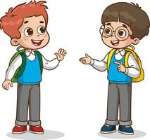 vector illustration of happy cute kids student talking