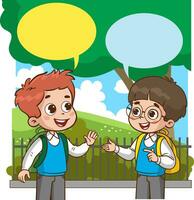 vector illustration of happy cute kids student talking