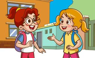 vector illustration of happy cute kids student talking