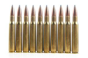 a row of bullet cartridges on a white background photo