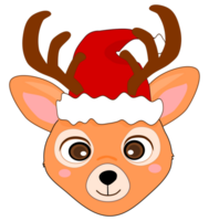 cute cartoon reindeer wears Santa hat. png