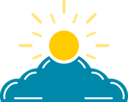 Yellow sun with blue cloud sky doodle icon png