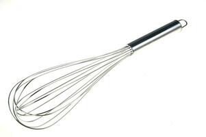 a black and silver whisk with a spiral shape photo