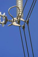 a close up of a power line with wires attached photo