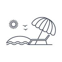 Beach umbrella and sun lounger icons. Vector line icons beach vacation. Isolated illustration on white