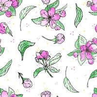 Cherry blossom watercolor seamless pattern. Beautiful vector hand drawn background for textile, fabric.