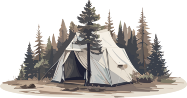 Tent in pine forest AI generative png