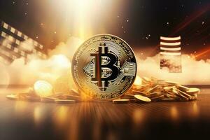 Bitcoin cryptocurrency coin on the background of the flag of United Arab Emirates, Bitcoin currency and dollar. BTC market symbol cryptocurrency rising above the united states dollar, AI Generated photo