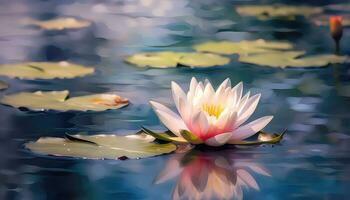 A small lotus in a vast serene lake with blurred background AI generated photo